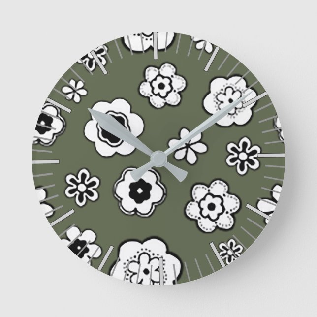 Flower Garden in Evergreen Round Clock (Front)