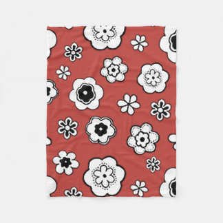 Flower Garden in Misty Tomato Red Fleece Blanket