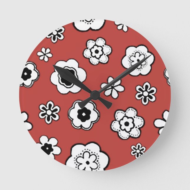 Flower Garden in Misty Tomato Red Round Clock (Front)