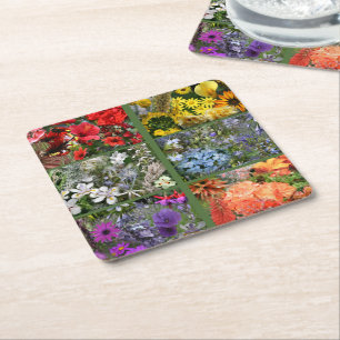 Flower Garden in Rainbow Colours Square Paper Coaster