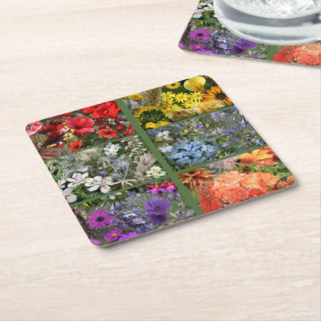 Flower Garden in Rainbow Colours Square Paper Coaster (Angled)