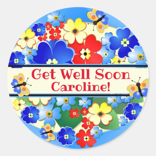 Flower Garden Kids' Get Well Classic Round Sticker (Front)
