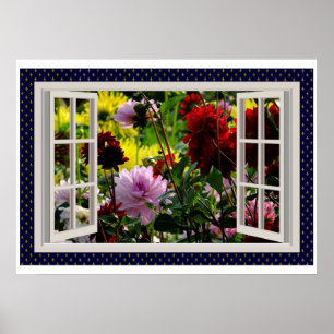 Flower Garden, Open Window, Dahlias Poster
