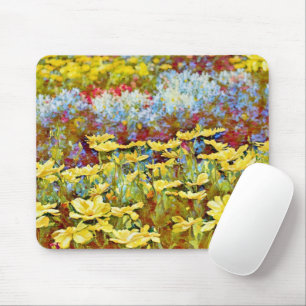 Flower Garden Rows Yellow Blue Art Mouse Pad