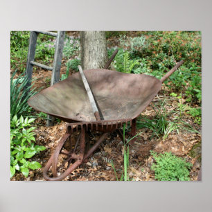 Flower Garden Rusty Vintage Wheelbarrow Poster