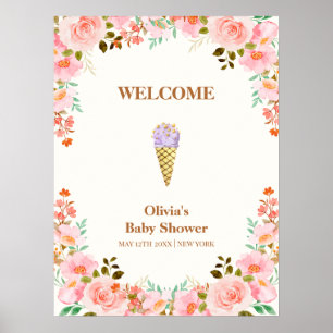 Flower Garden Scoop Ice Cream Baby Shower Welcome Poster
