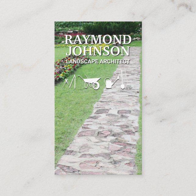 Flower Garden | Walkway Path | Gardening Tools Business Card (Front)
