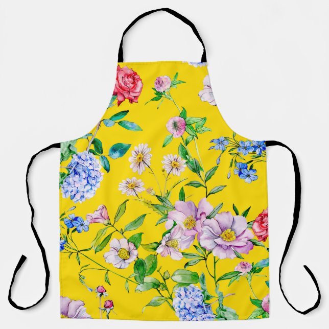 Flower garden watercolor illustration patternpatte apron (Front)