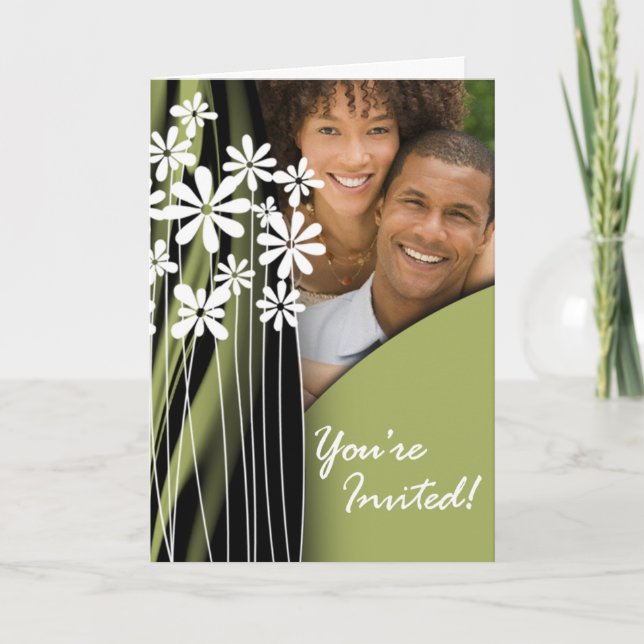Flower Garden Wedding Photo Invitation (olive) (Front)