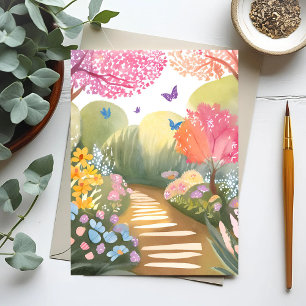 Flower Garden   Whimsical Watercolor Painting Postcard