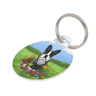 Flower Gardener Boston Terrier (black) Cute Dog Pet Tag