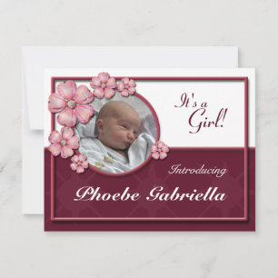 Flower Gem Pink Birth Announcements