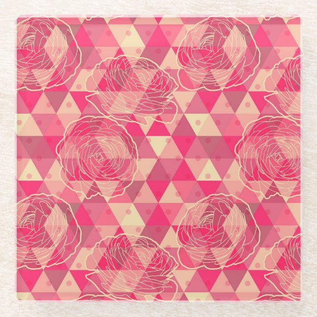 Flower geometrical pattern glass coaster (Front)
