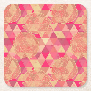 Flower geometrical pattern square paper coaster