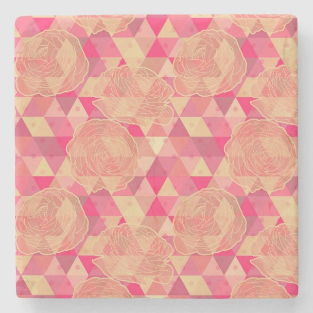 Flower geometrical pattern stone coaster (Front)