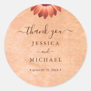 Flower Gerbera on Abstract peach Wedding Classic Round Sticker