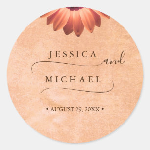 Flower Gerbera on Abstract peach Wedding Classic Round Sticker