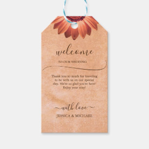 Flower Gerbera on Abstract peach Wedding Gift Tags