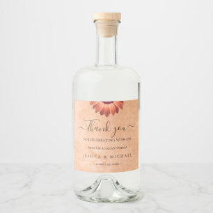 Flower Gerbera on Abstract peach Wedding Liquor Bottle Label