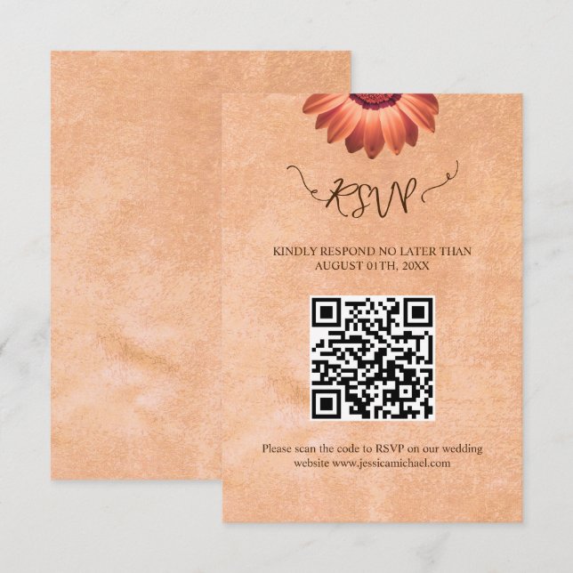 Flower Gerbera on Abstract peach Wedding RSVP Card (Front/Back)