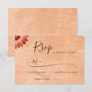 Flower Gerbera on Abstract peach Wedding RSVP Card