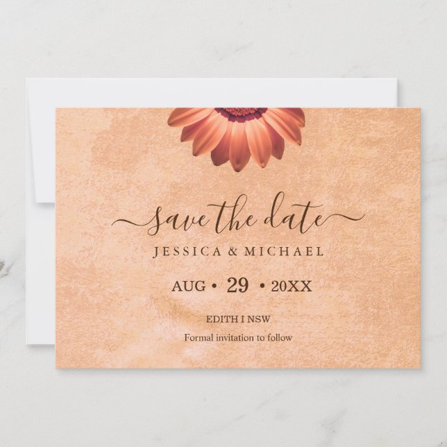 Flower Gerbera on Abstract peach Wedding Save The Date (Front)