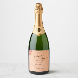 Flower Gerbera on Abstract peach Wedding Sparkling Wine Label