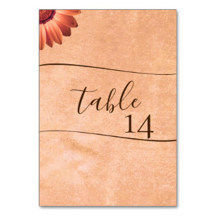 Flower Gerbera on Abstract peach Wedding Table Number