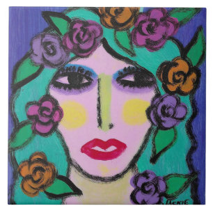 Flower Girl Abstract Portrait of a Woman Ceramic Tile