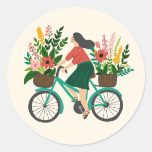 Flower Girl Bicycle Custom Cute Classic Round Sticker