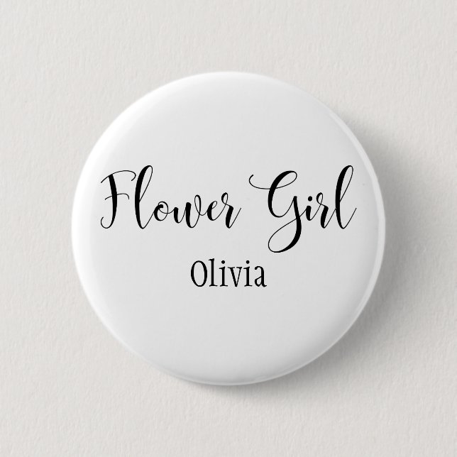 Flower Girl Black Script with Name (30) 6 Cm Round Badge (Front)