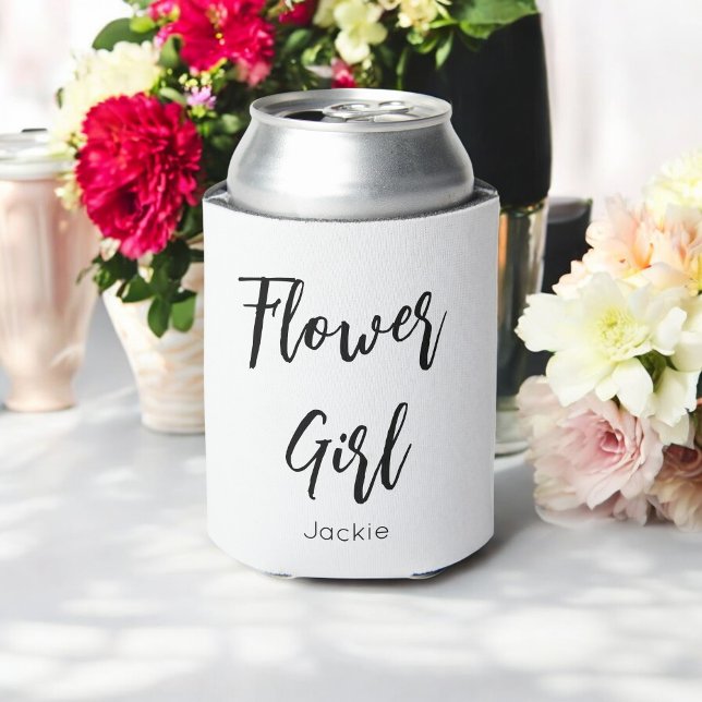 Flower Girl Black White Bridal Party Wedding  Can Cooler (Creator Uploaded)