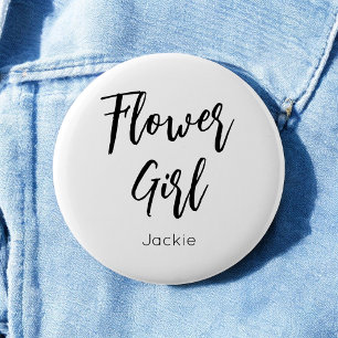 Flower Girl Black White Wedding Button