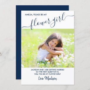 Flower Girl Blue and White Photo Proposal Card