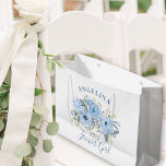 Flower Girl Blue Peony Floral Wedding Thank You Large Gift Bag<br><div class="desc">Personalised wedding gift bag for your flower girl. The design features a pretty watercolor floral bouquet of blue peony flowers and elegant handwritten script typography. One side of the bag reads "[name] thank you for being my flower girl" and the other side has the wedding date with the name of...</div>