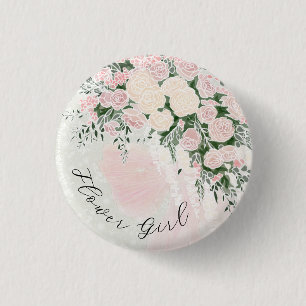 Flower girl Blush Bow Rose Wisteria Bouquet  3 Cm Round Badge