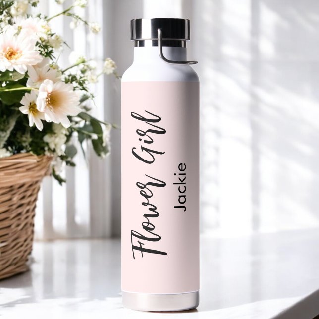 Flower Girl Blush Pink Bridal Shower Water Bottle (Creator Uploaded)