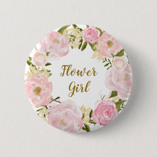 Flower Girl Blush Pink Floral Round Badge