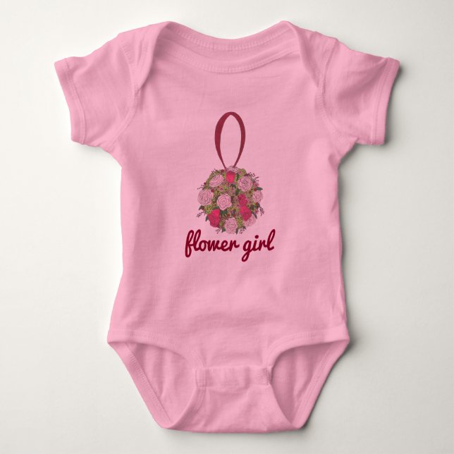 Flower Girl Bridesmaid Pink Rose Wedding Bouquet Baby Bodysuit (Front)