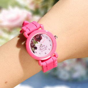 Flower Girl Burgundy Floral Wedding Favour Watch