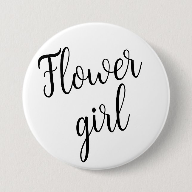 Flower Girl Button – Black Script Design (Front)