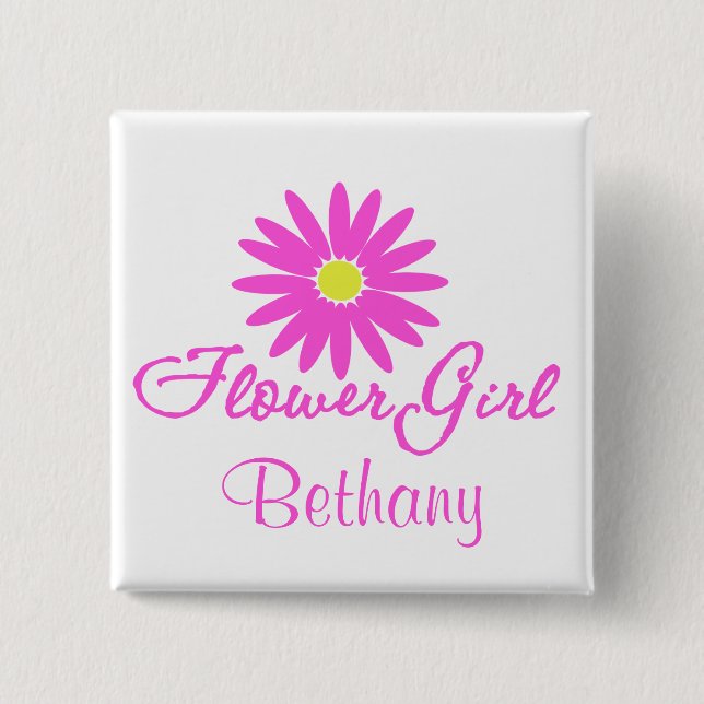 Flower Girl Daisy/ Pink 15 Cm Square Badge (Front)
