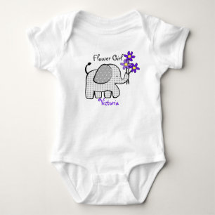 Flower Girl Elephant with Purple Flowers Baby Bodysuit