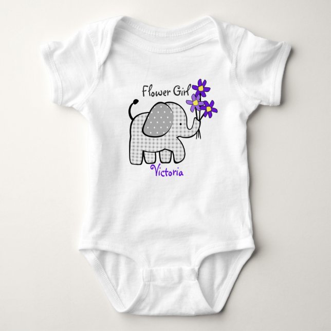Flower Girl Elephant with Purple Flowers Baby Bodysuit (Front)