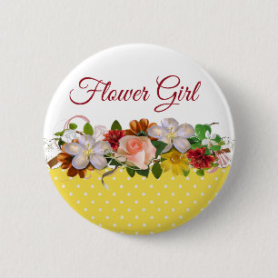 Flower Girl  Floral Bouquet Wedding Button
