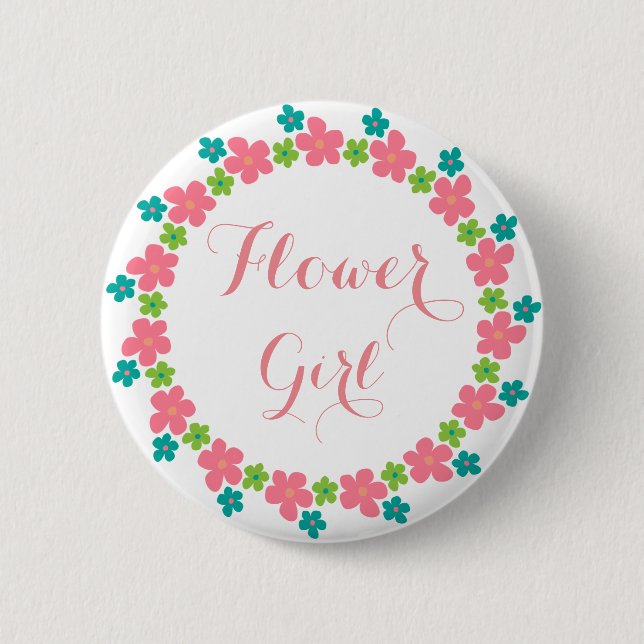 Flower Girl Floral Cute Calligraphy Wedding 6 Cm Round Badge (Front)