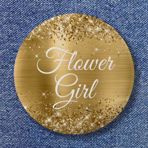 Flower Girl Glittery Gold Foil 6 Cm Round Badge