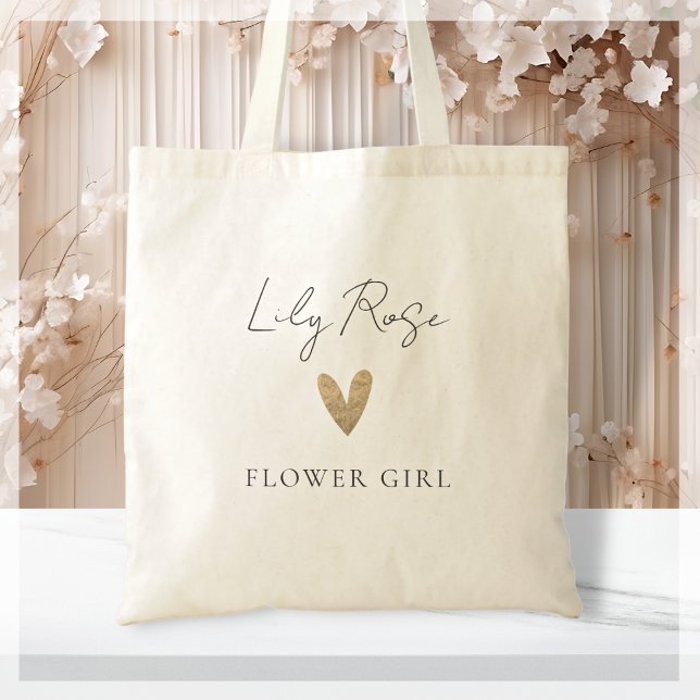 Flower Girl Gold Heart Modern Script  Tote Bag (Creator Uploaded)