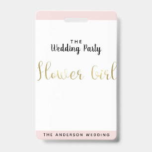 Flower Girl Gold Wedding Party VIP Pass Badge ID Badge