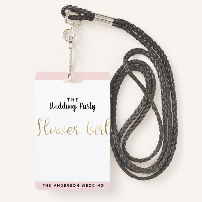 Flower Girl Gold Wedding Party VIP Pass Badge ID Badge (Back with Lanyard)